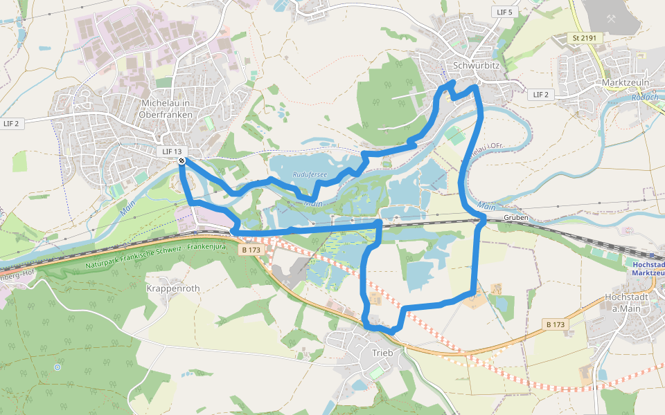Naßangerrundweg walking route map in Michelau in Oberfranken