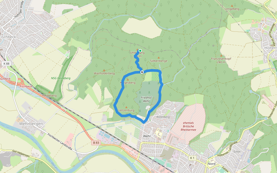 HM8 Rundweg Wehl walking route map in Hessisch Oldendorf