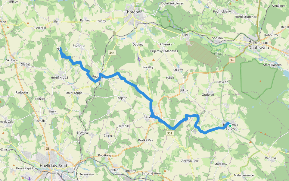 [Z] Lysá - Česká Bělá - Havlíčkova Borová walking route map in Havlíčkova Borová