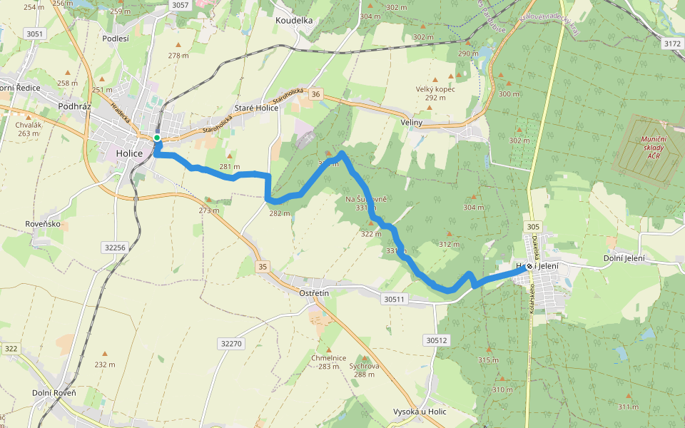 [M] Holice - Horní Jelení walking route map in Holice