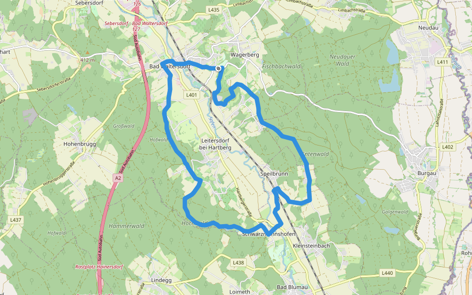 Thermenrundwanderweg (W1) walking route map in Bad Waltersdorf