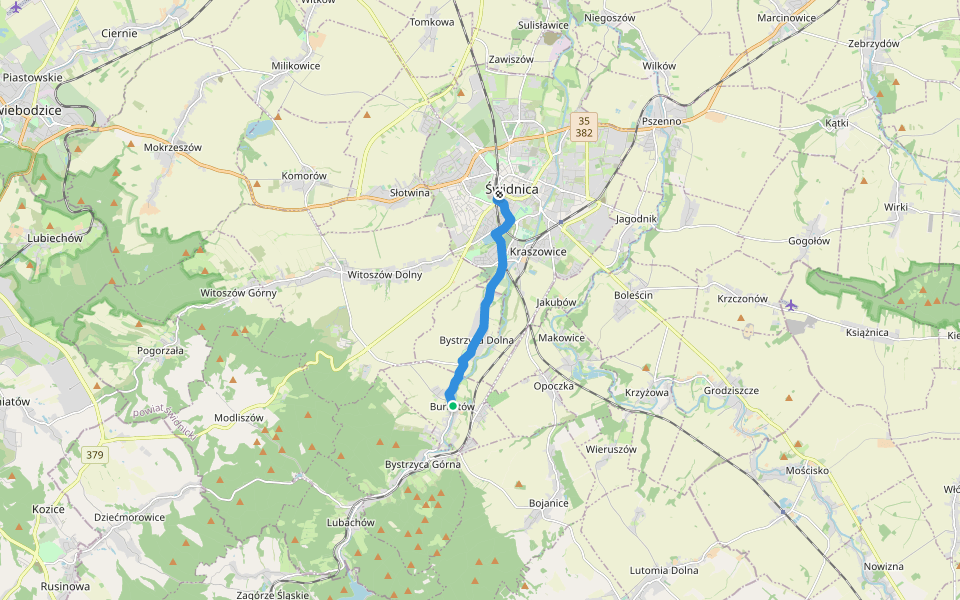 Burkatów - Świdnica walking route map in Burkatów