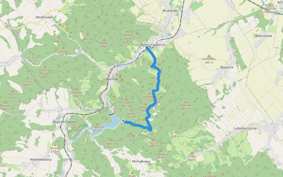Waga - Bystrzyca Górna walking route map in Lubachów