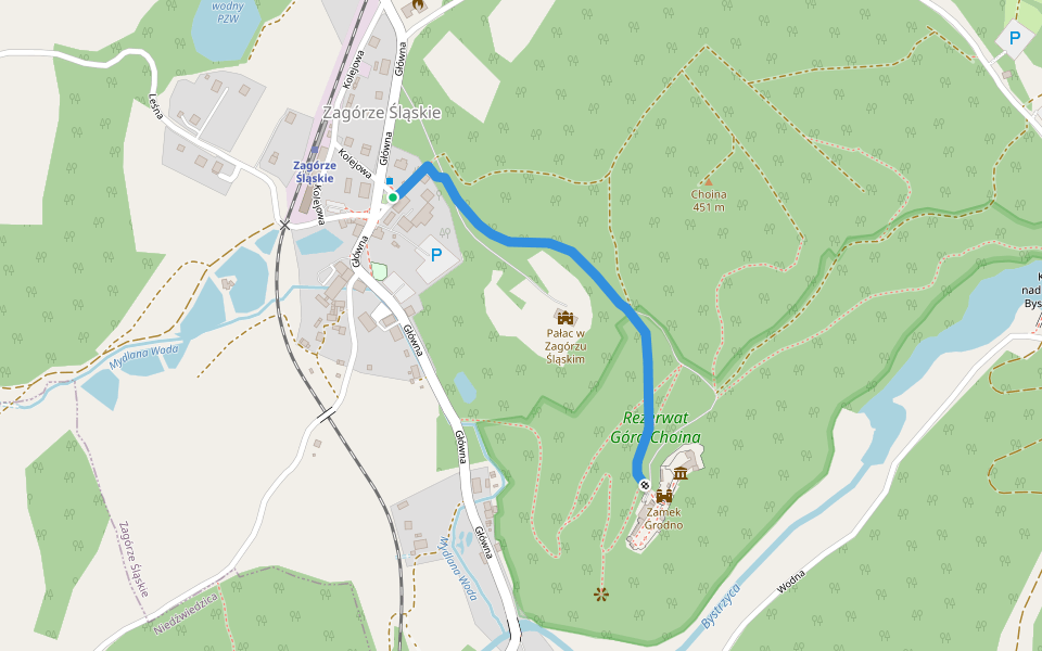 Zagórze Śląskie - Zamek Grodno walking route map in Zagórze Śląskie