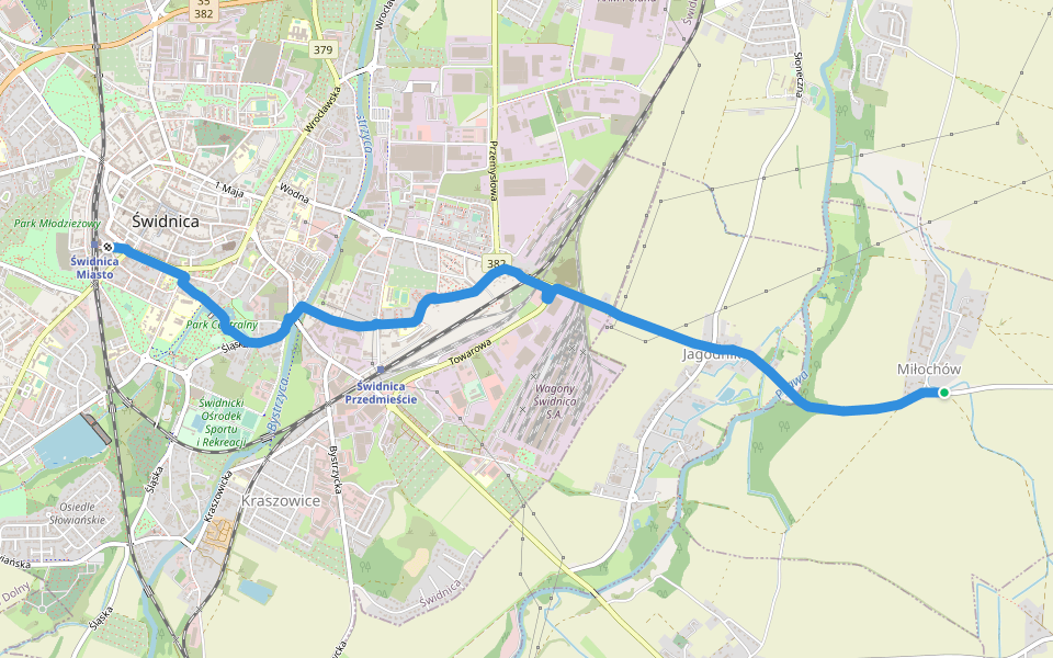 Świdnica - Miłochów walking route map in Miłochów