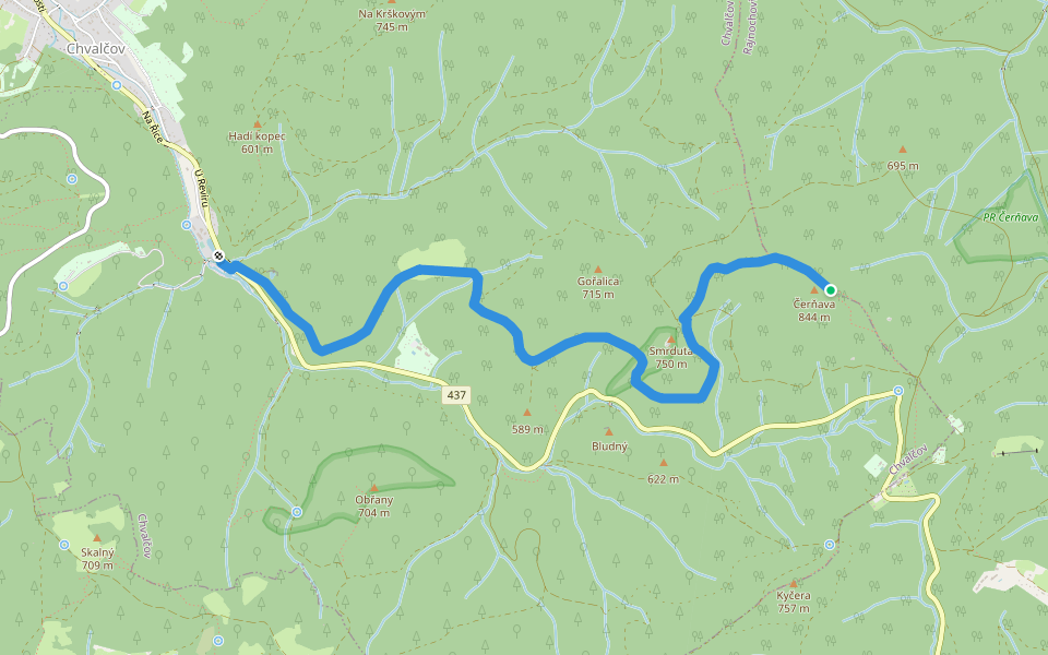 [Z] Chvalčov lesní školka (bus) - Čerňava walking route map in Březová