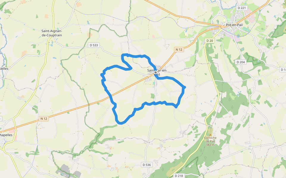 Grande Boucle de Saint-Cyr-en-Pail walking route map in Saint-Cyr-en-Pail