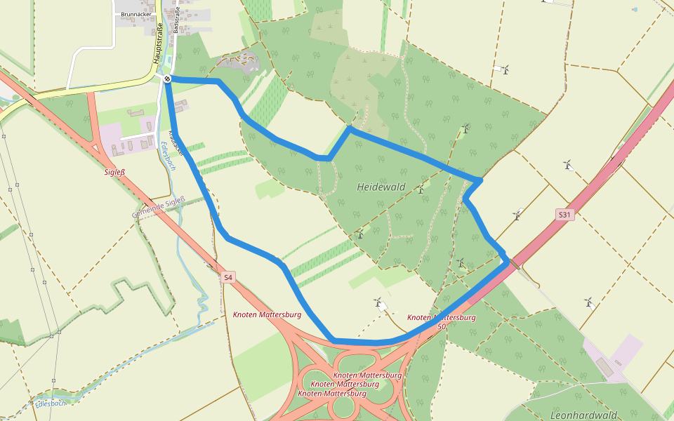 NW Dreifaltigkeitsweg (Start: Sigleß Dreifaltigkeitssäule) walking route map in Sigleß