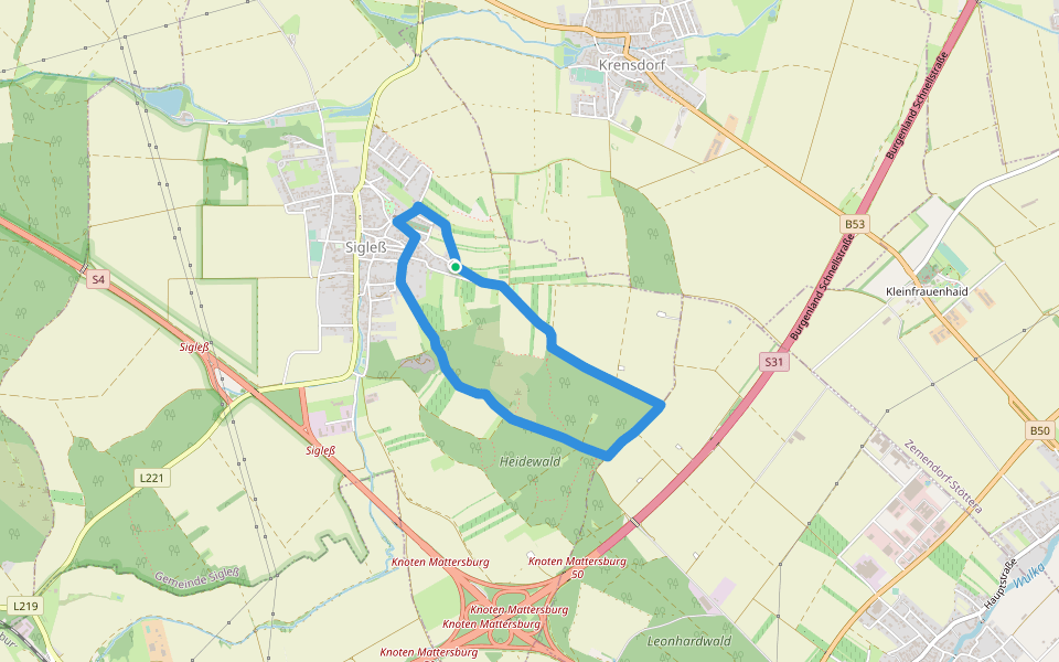 NW Kirchenweg (Start: Sigleß Kirche) walking route map in Sigleß