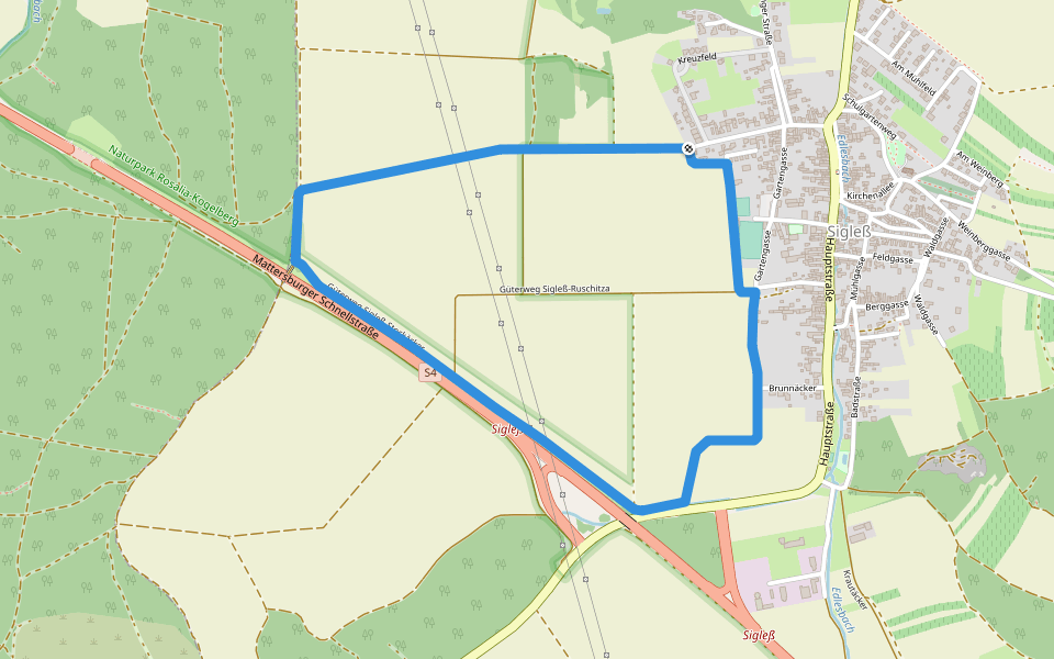 NW Kreuzfeldweg (Start: Sigleß Sportplatz) walking route map in Sigleß