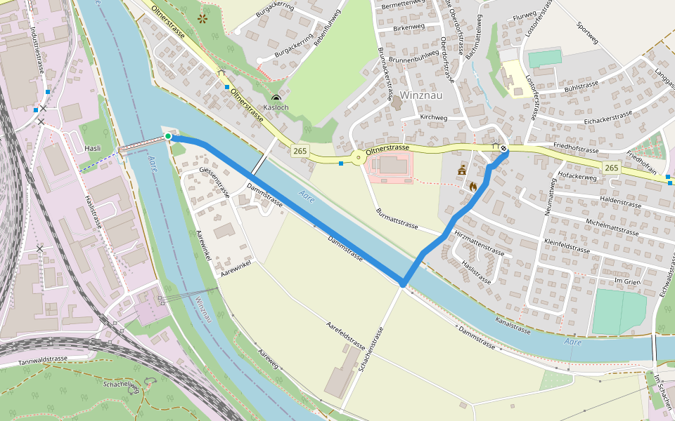 Winznau - Winznau Stauwehr walking route map in Winznau