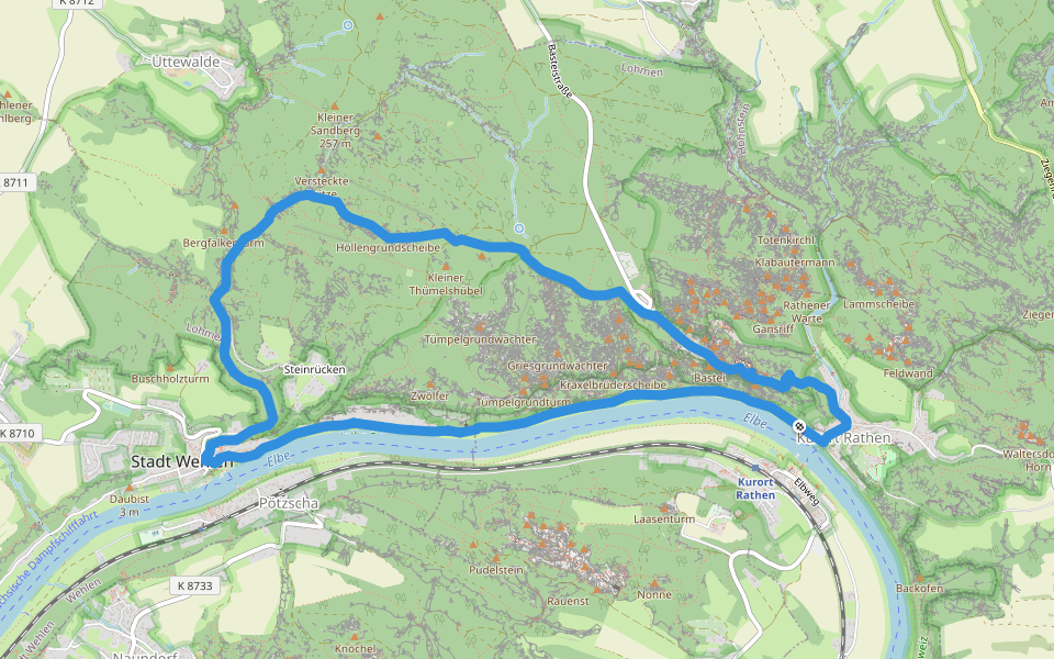Basteirundweg walking route map in Rathen