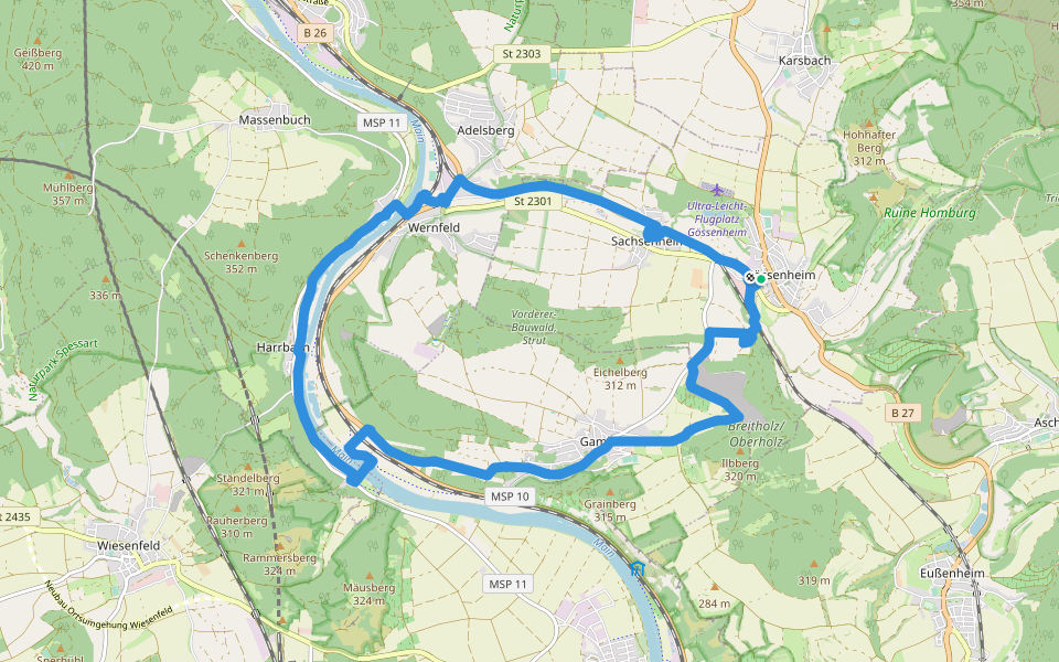 Gössenheim, blaues G auf Gelb walking route map in Gössenheim