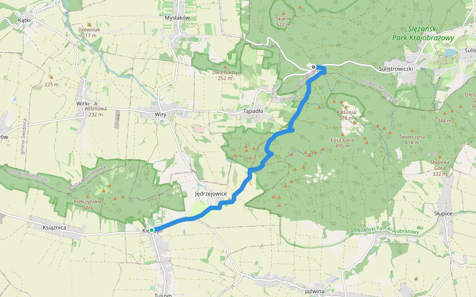 Kiełczyn - Przełęcz Tąpdała walking route map in Kiełczyn
