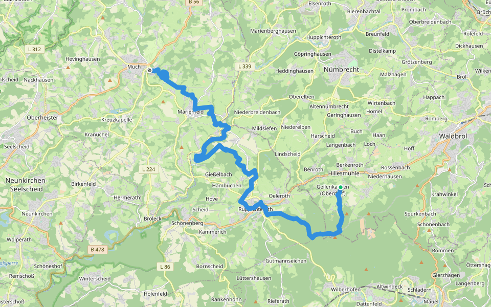 Verbindungsweg Panoramasteig–Bergischer Weg (Süd) walking route map in Waldbröl