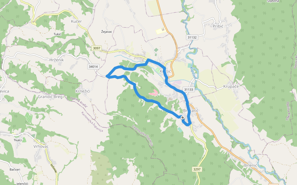 Stepinčev put 1. etapa walking route map in Brezarić