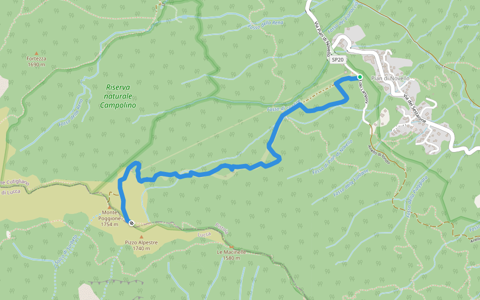Pian di Novello - Monte Poggione (Pista Beatrice) walking route map in Pian di Novello