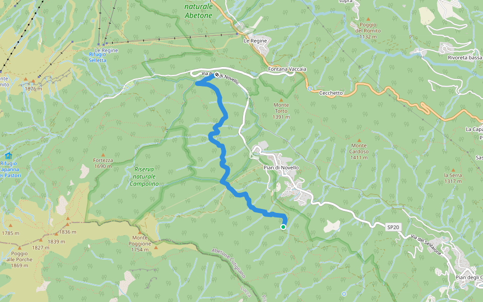 Orto di Giovannino - Ponte della Sega walking route map in Pian di Novello