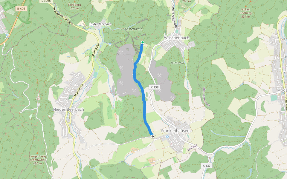 Verbindungsweg walking route map in Mühltal
