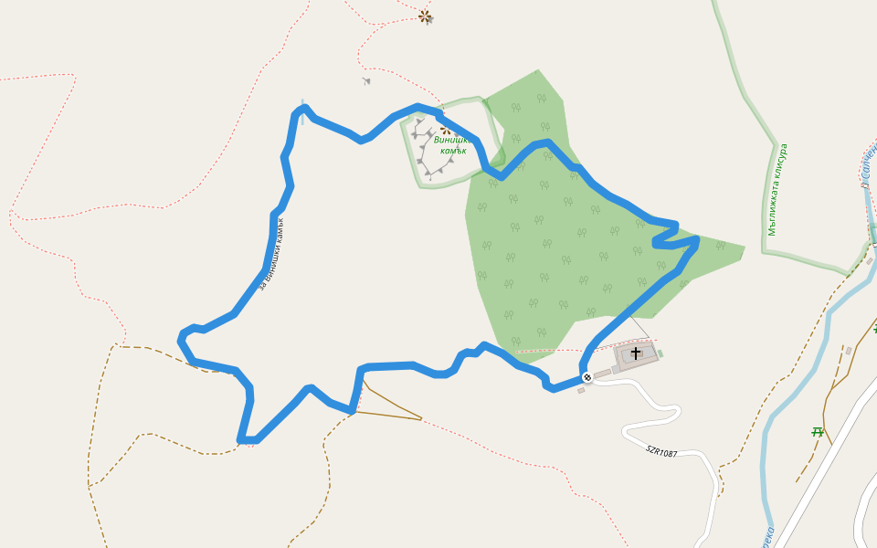 Манастира - Винишки камък walking route map in Maglizh