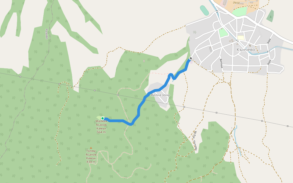 с. Кънчево - вр. Малък Асанов камък walking route map in Kanchevo