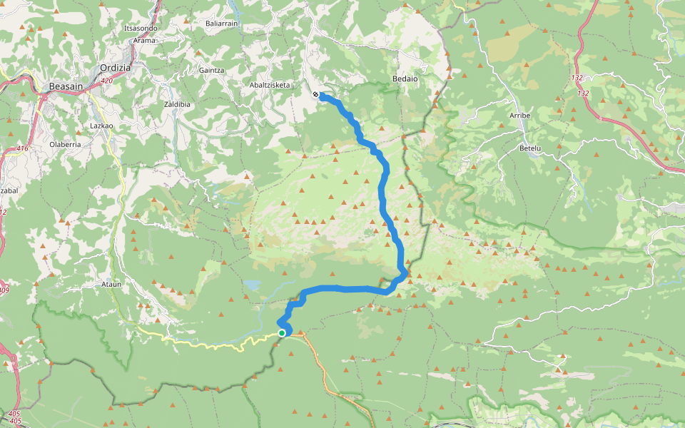 GR 121 E11 Epaipide ibilbidea: Lizarrusti - Amezketa walking route map in Ataún