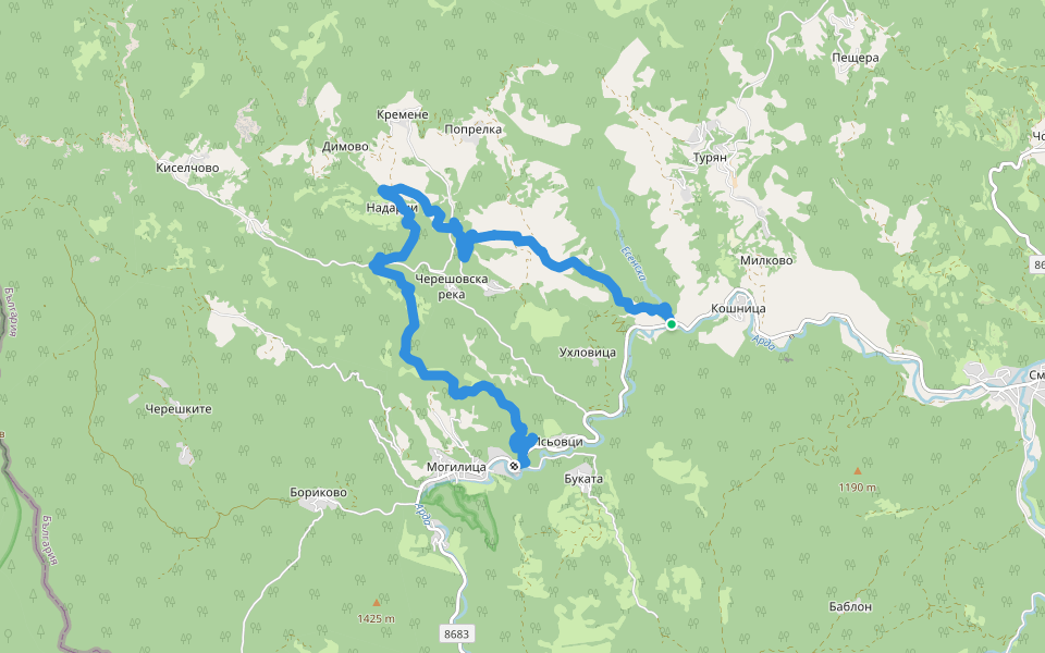 Гарга Дере - Могилица walking route map in Koshnitsa