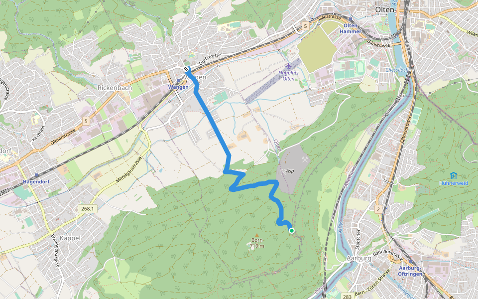 Wangen bei Olten - Born walking route map in Kappel