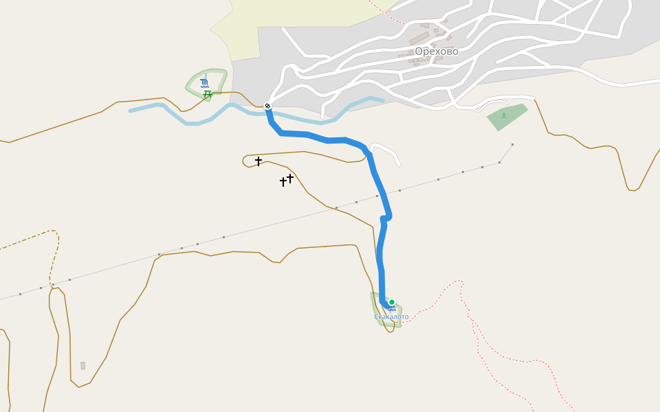 Водопад Скакалото walking route map in Orehovo