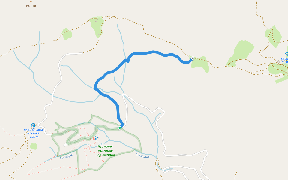 х. Чудни Мостове - х. Кабата walking route map in Orehovo