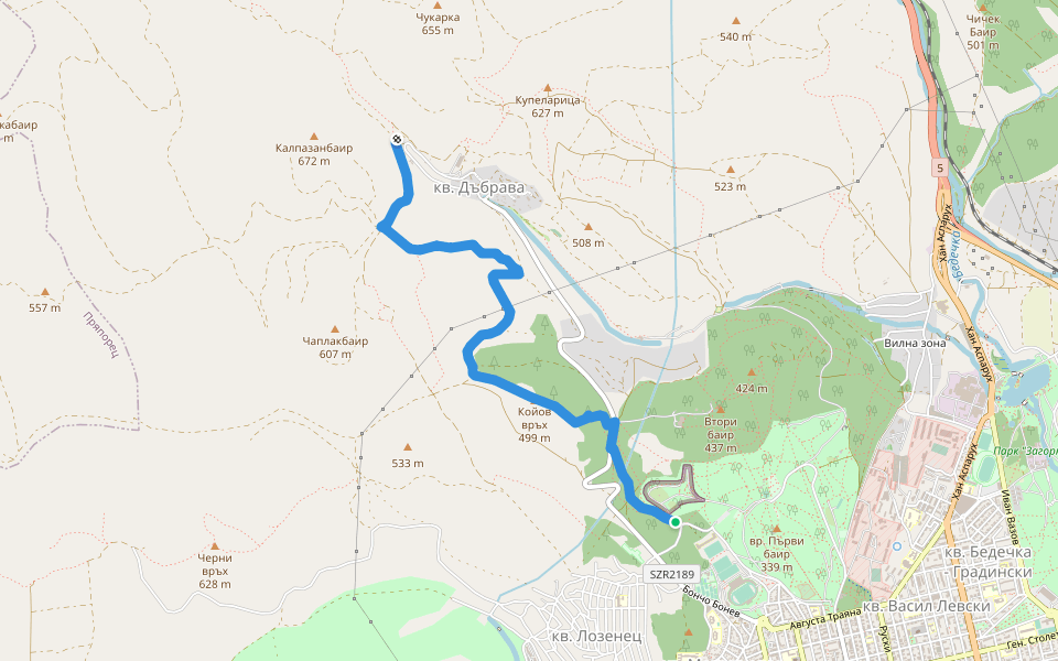 Аязмото - с. Дъбрава walking route map in Stara Zagora