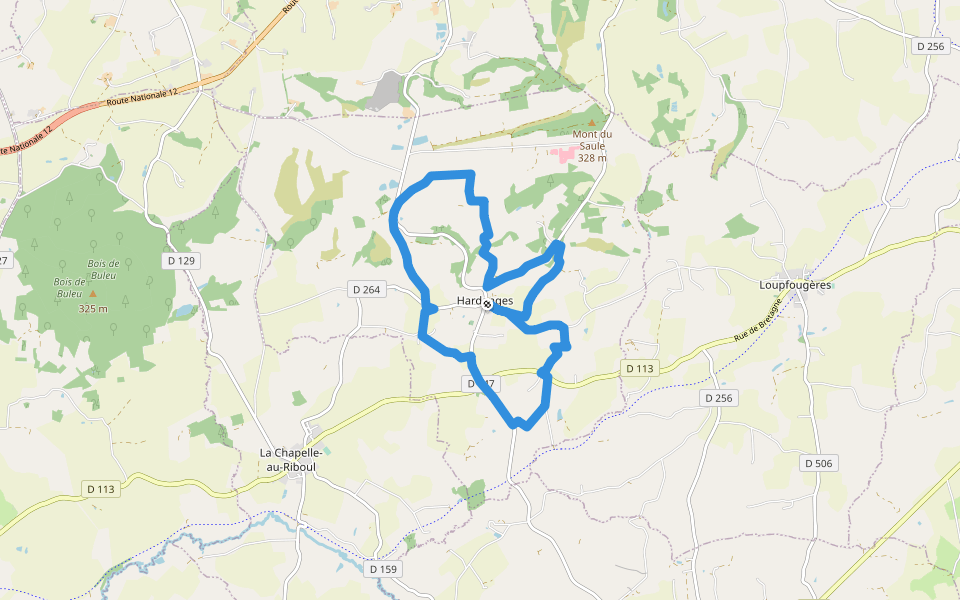 Sentier des Buttes d'Hardanges walking route map in Hardanges