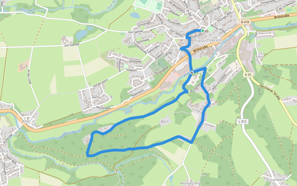 Ruppichteroth Rundweg "●" (Vollkreis) walking route map in Ruppichteroth