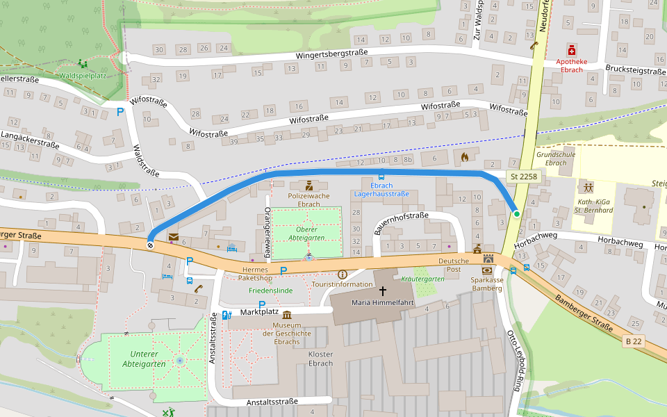 Rundweg "Rund um's ehemalige Kloster" walking route map in Ebrach