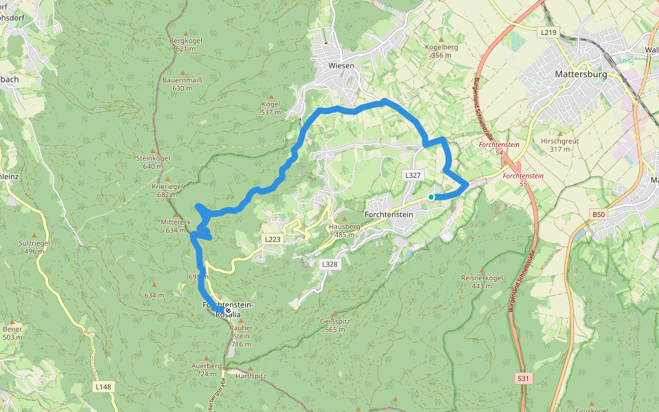 Hotterweg Forchtenstein ( Sportplatz - Wiesenerhöhe - Rosalia) walking route map in Forchtenstein