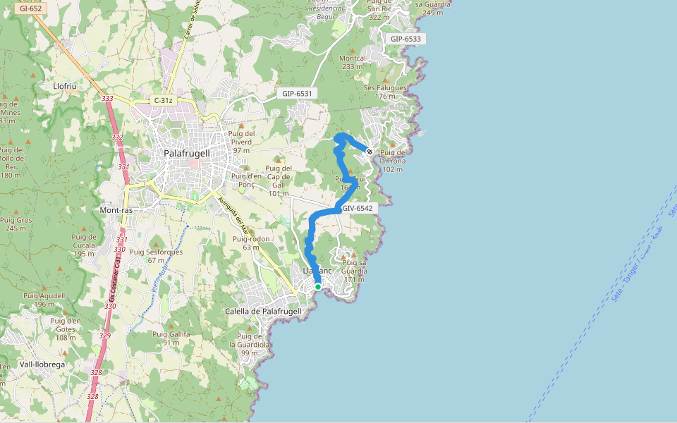 PR-C 107 walking route map in Llafranc