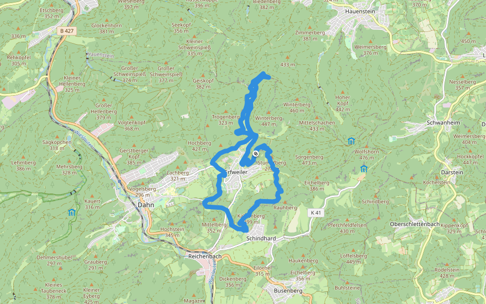 Hahnfels-Tour walking route map in Erfweiler