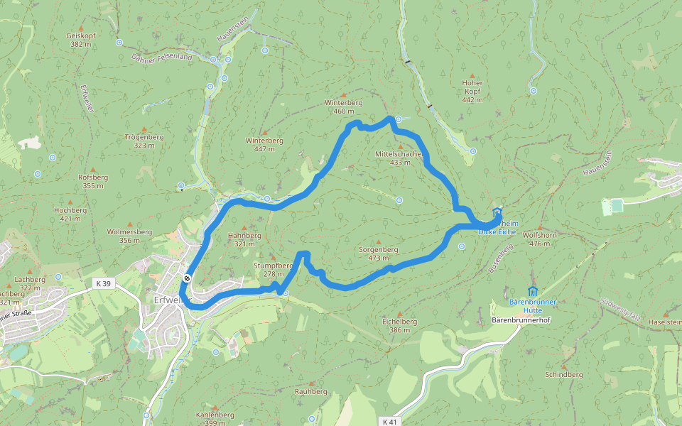 Winterkirchel-Tour walking route map in Erfweiler