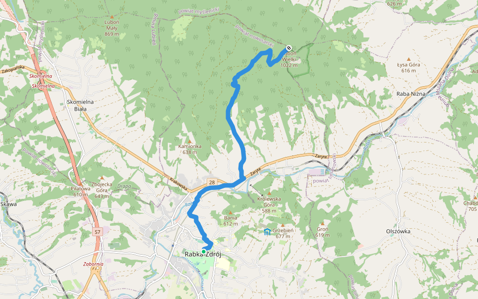 Rabka - Luboń walking route map in Rabka-Zdrój