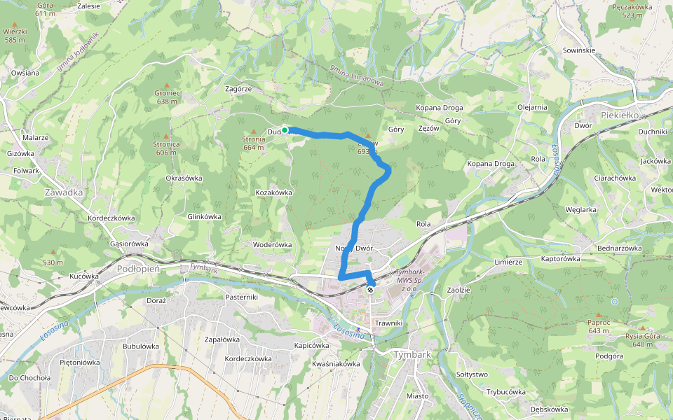 Zęzów - Tymbark walking route map in Zawadka