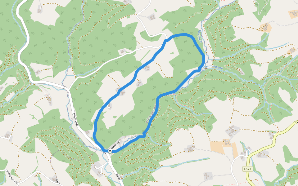 Stilles Tal Rundweg walking route map in Thomastal