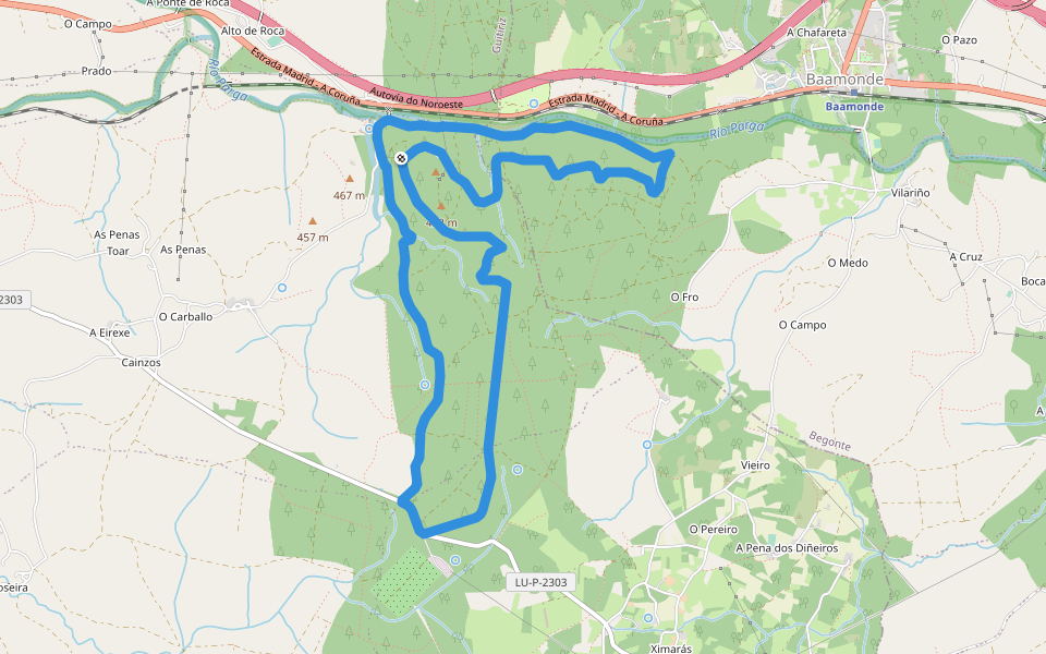 Ruta de Sendeirismo Das Bidueiras walking route map in Guitiriz