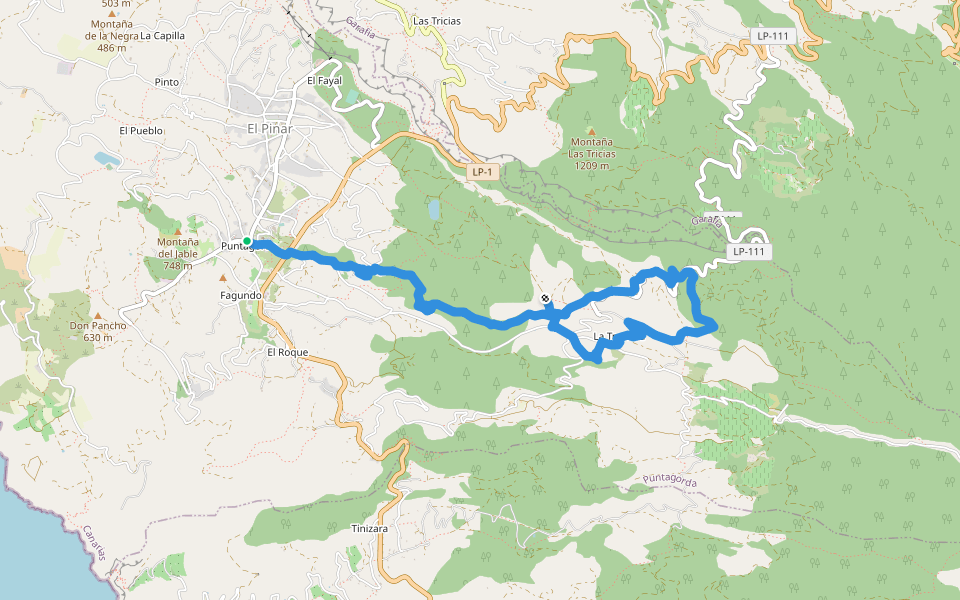 SL LP 64 Camino de las Fuentes walking route map in Puntagorda