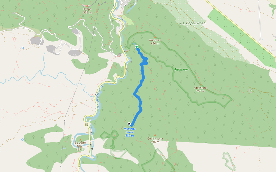 Високата Пещ - х. Момина Сълза walking route map in Bachkovo