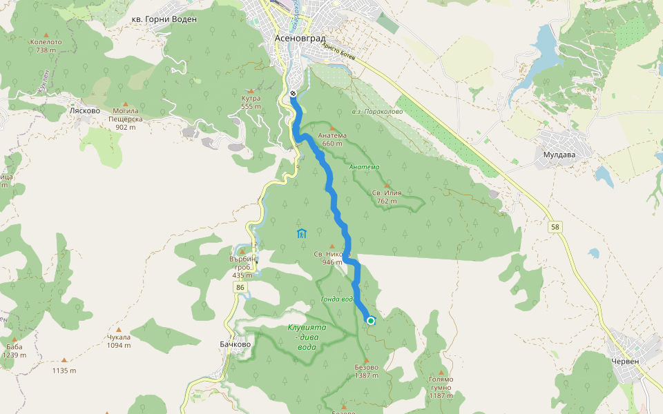 Асеновград - х. Безово walking route map in Бачково