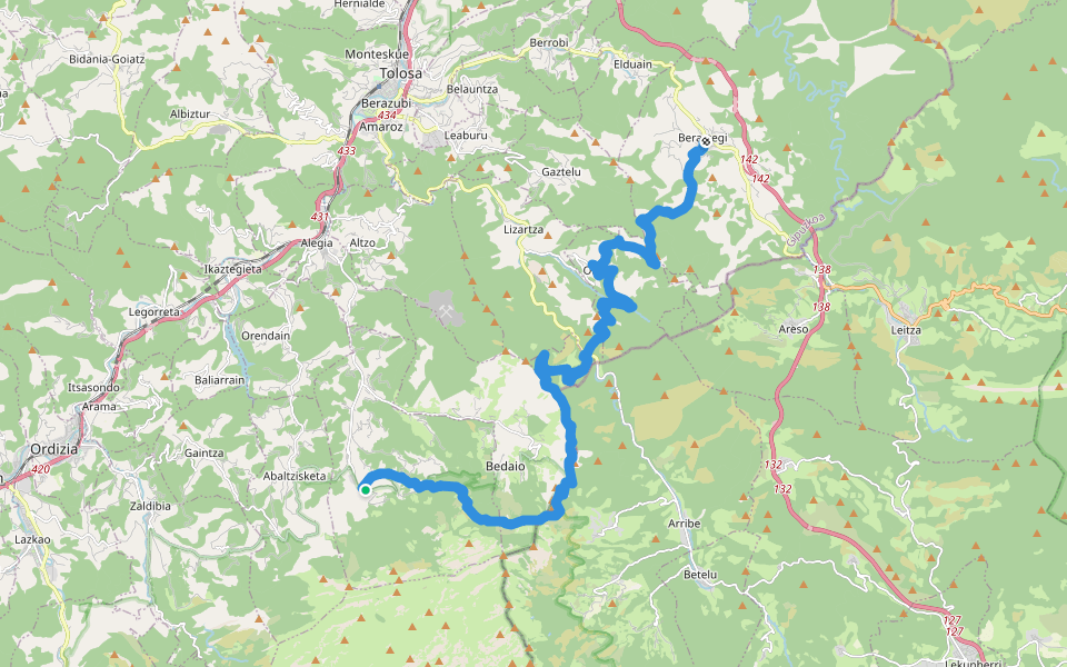 GR 121 E12 Epaipide ibilbidea: Amezketa - Berastegi walking route map in Amezketa