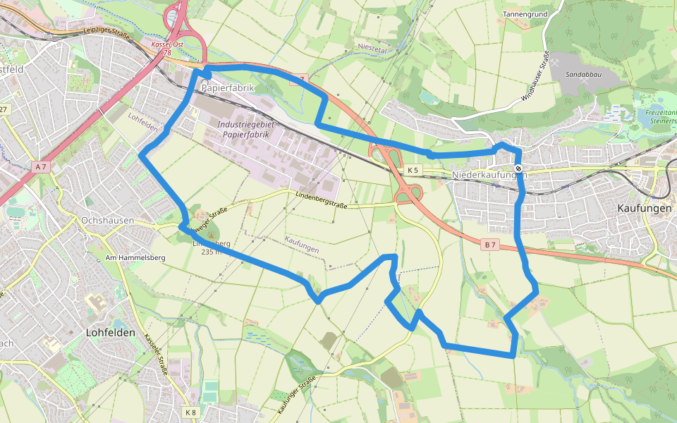 Kaufungen, N1 - Lossetalweg walking route map in Kaufungen