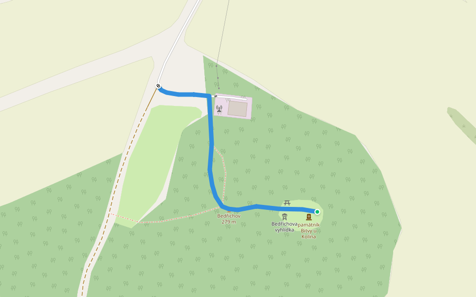 odbočka k památníku Bedřichov walking route map in Nová Ves I