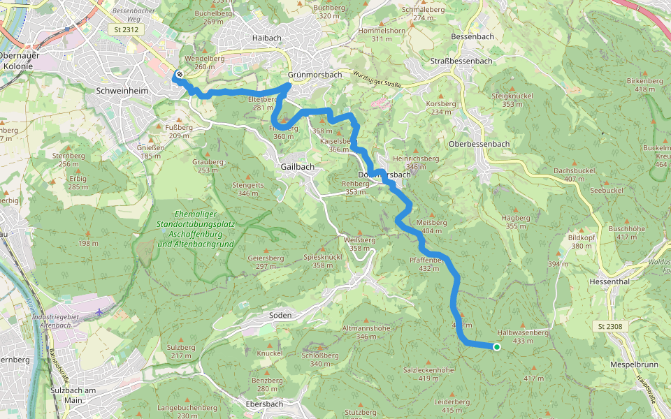 Gebietswanderweg Roter Schrägstrich Aschaffenburg - Hohe Wart walking route map in Hohe Wart