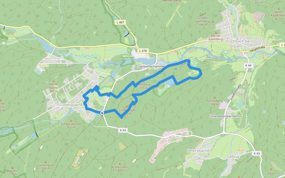 Lindelskopf-Tour walking route map in Ludwigswinkel